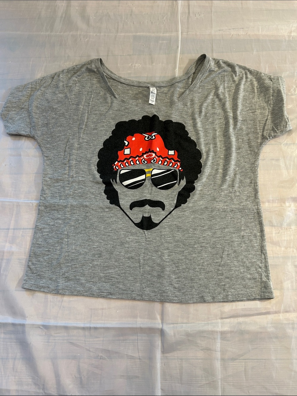 Bella Canvas John Oates Grey Graphic Tee with Red Bandana Design